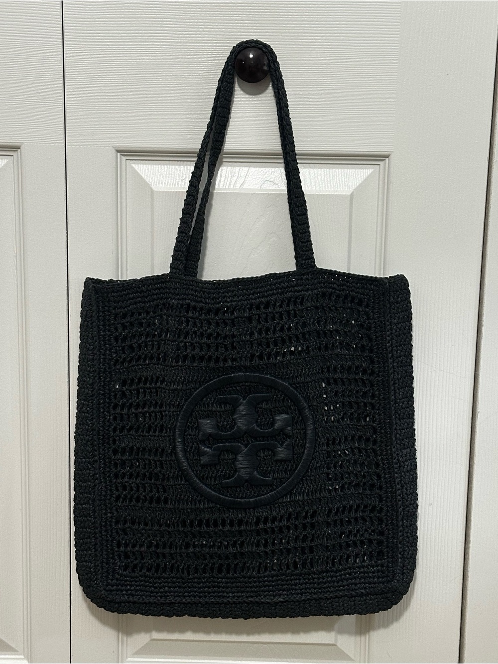 Tory Burch Ella Hand-Crocheted Tote in Black EUC